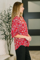 Dear Scarlett Lizzy Smock Top in Red and Pink Floral Womens
