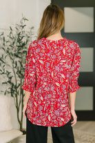 Dear Scarlett Lizzy Smock Top in Red and Pink Floral Womens