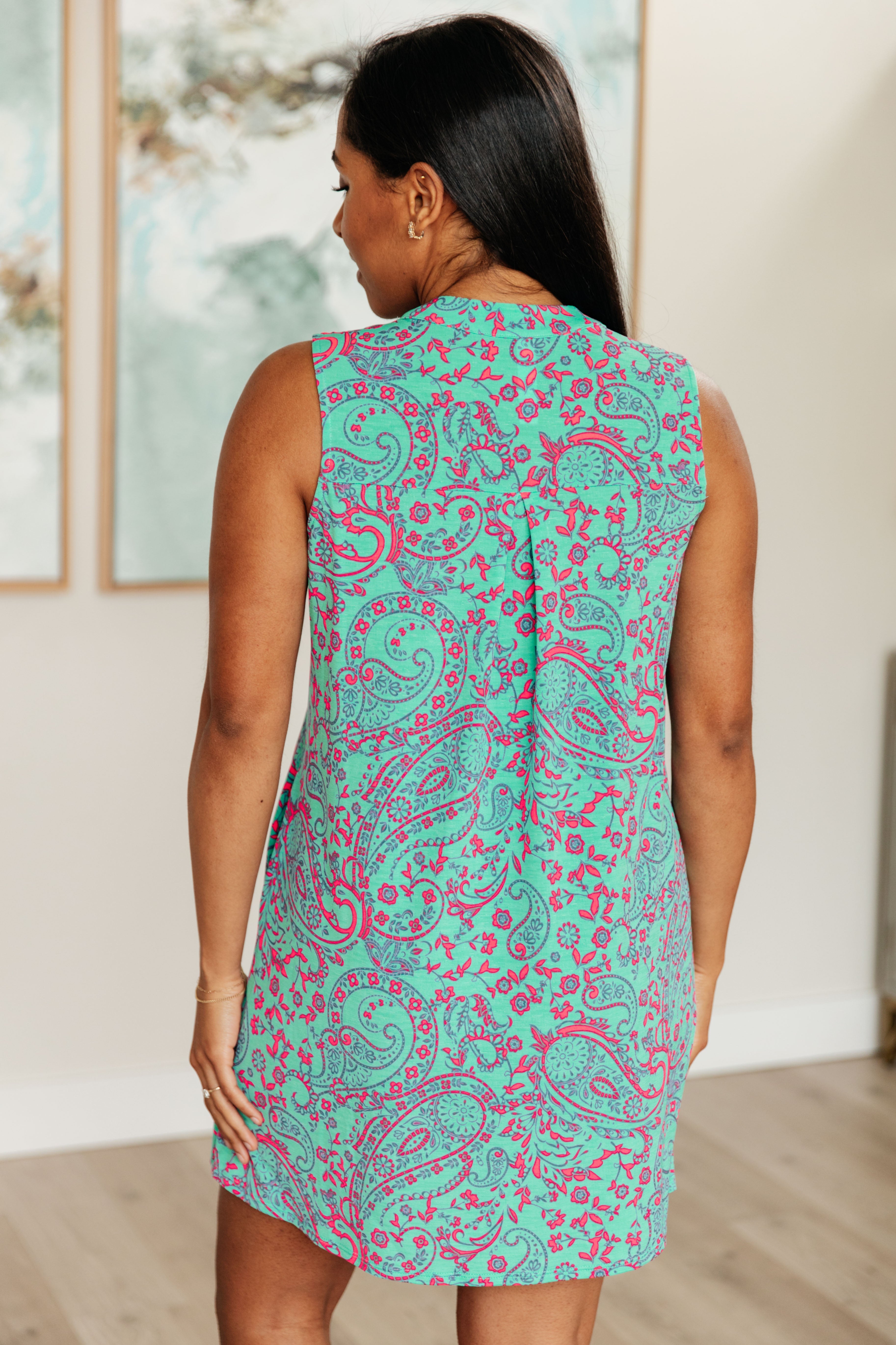 Dear Scarlett Lizzy Tank Dress in Teal and Magenta Paisley Ave Shops