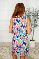 Dear Scarlett Lizzy Tank Dress in Teal and Pink Ikat Womens