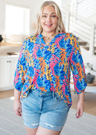 Dear Scarlett Lizzy Top in Blue and Pink Branches Shirts & Tops