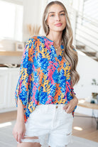 Dear Scarlett Lizzy Top in Blue and Pink Branches Shirts & Tops