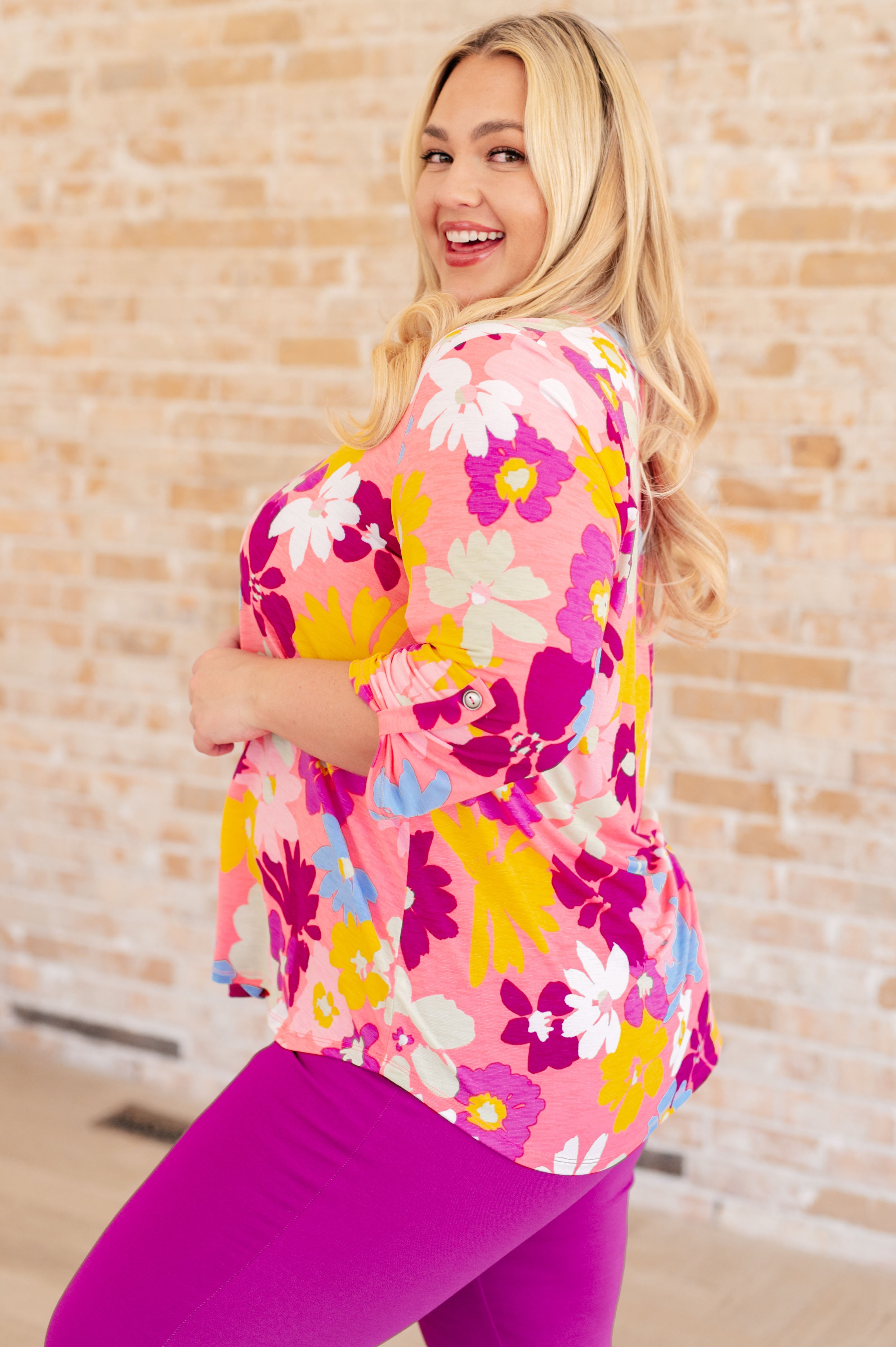 Dear Scarlett Lizzy Top in Coral and Magenta Painted Floral Ave Shops
