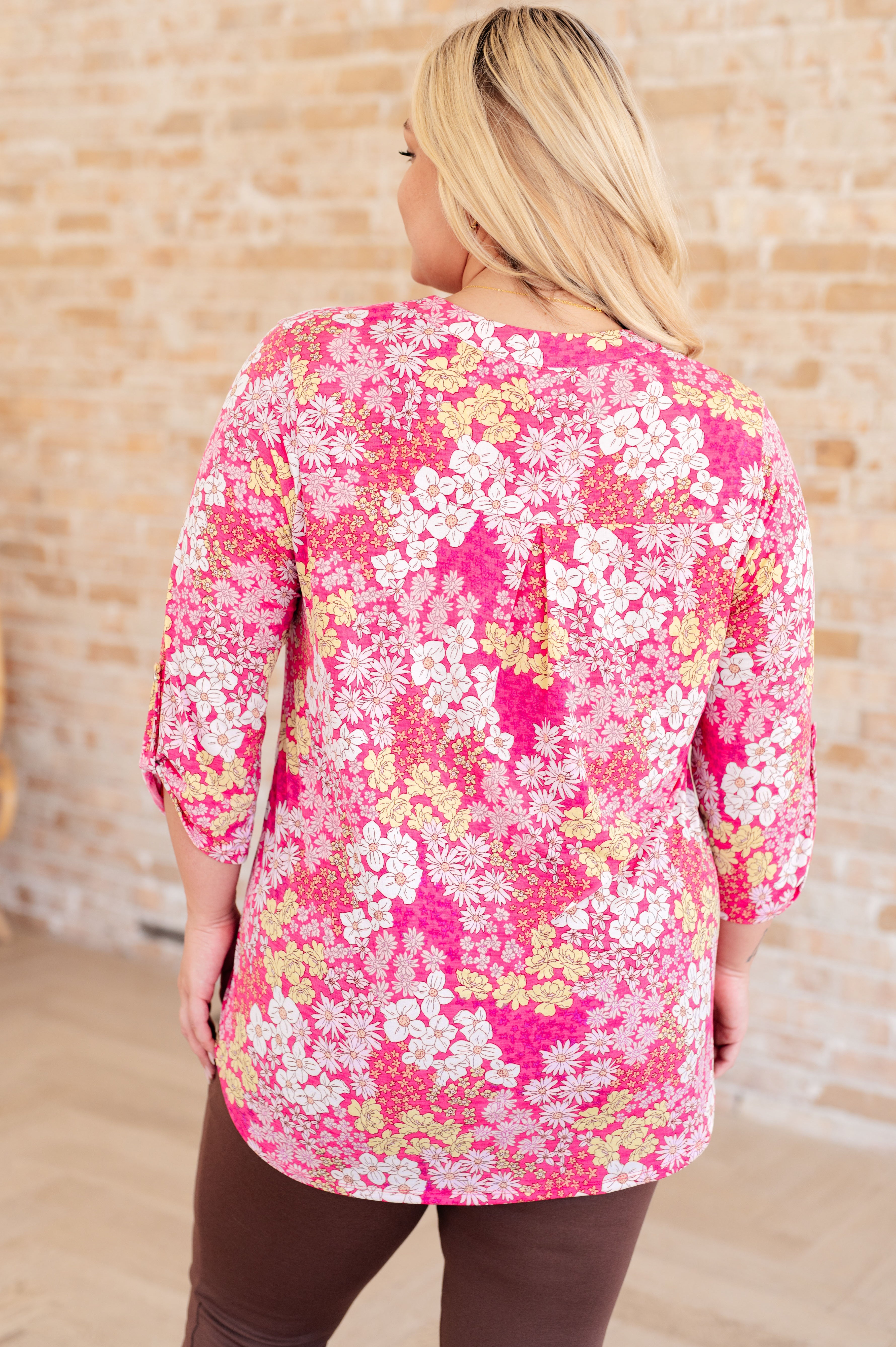 Dear Scarlett Lizzy Top in Hot Pink and Bubblegum Pink Ditsy Floral Ave Shops