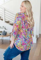 Dear Scarlett Lizzy Top in Magenta and Lime Painted Abstract Ave Shops