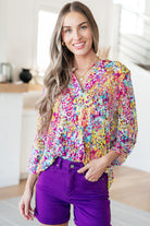 Dear Scarlett Lizzy Top in Magenta and Lime Painted Abstract Ave Shops