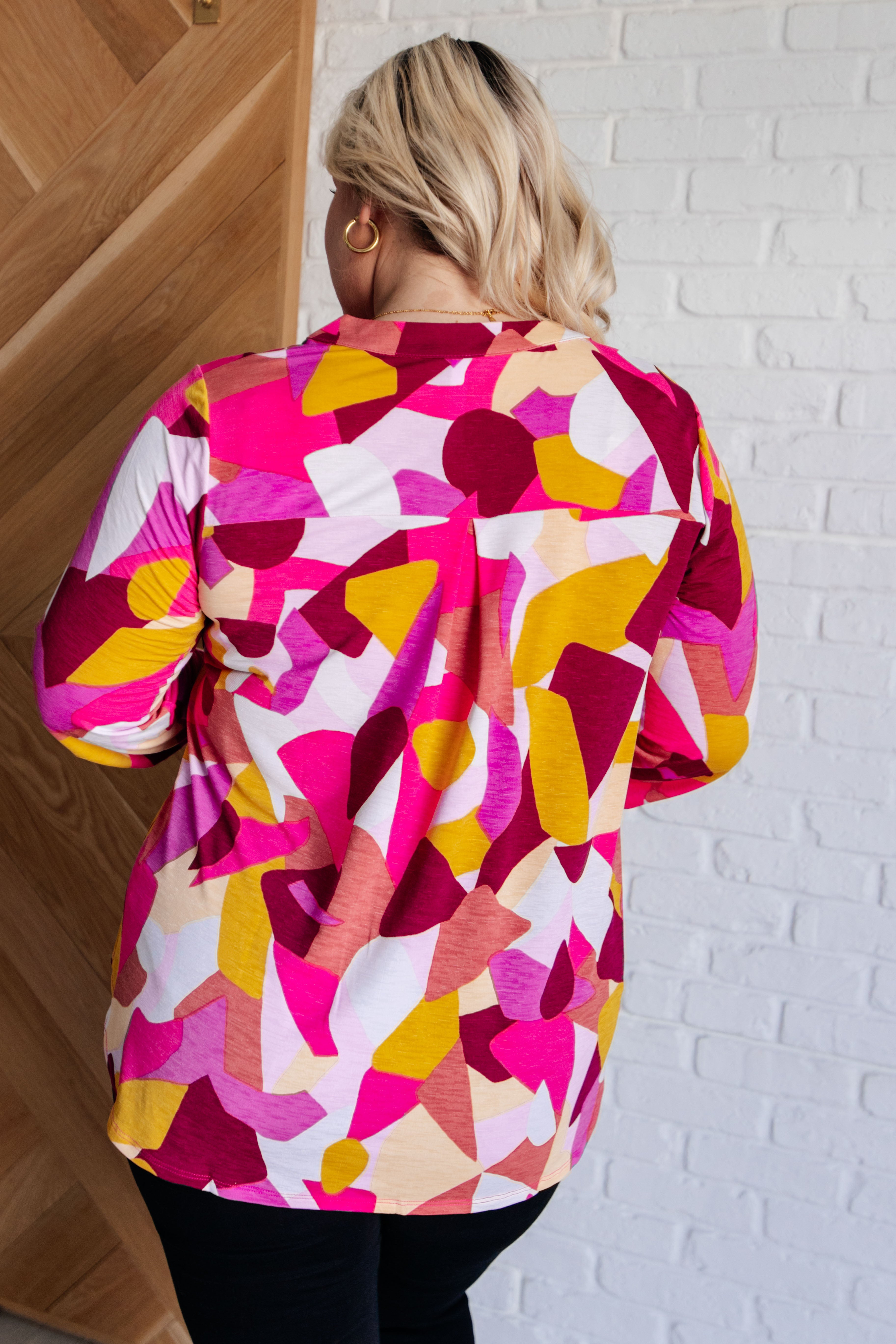 Dear Scarlett Lizzy Top in Magenta and Mustard Abstract Ave Shops