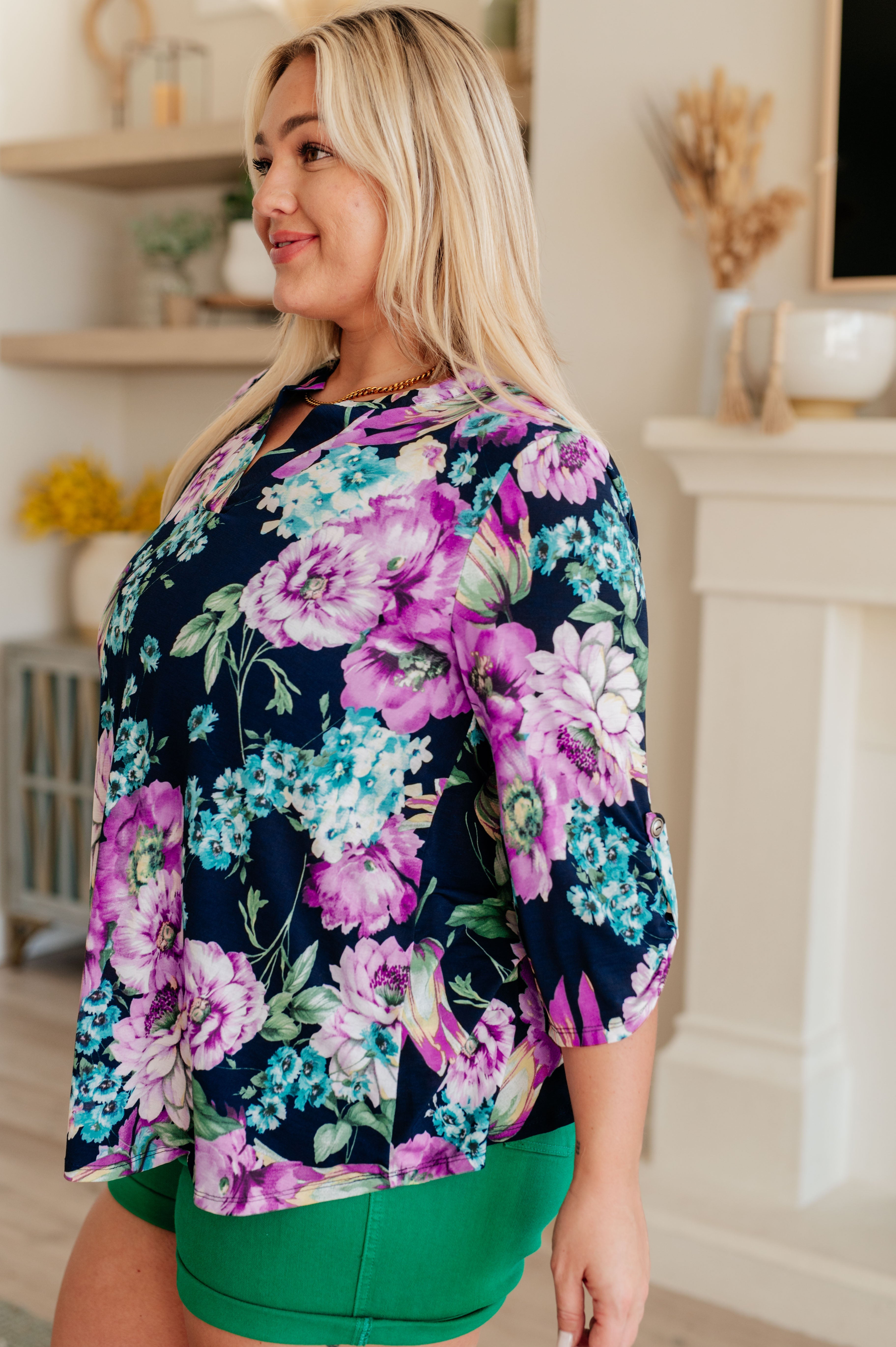 Dear Scarlett Lizzy Top in Navy and Purple Floral Ave Shops