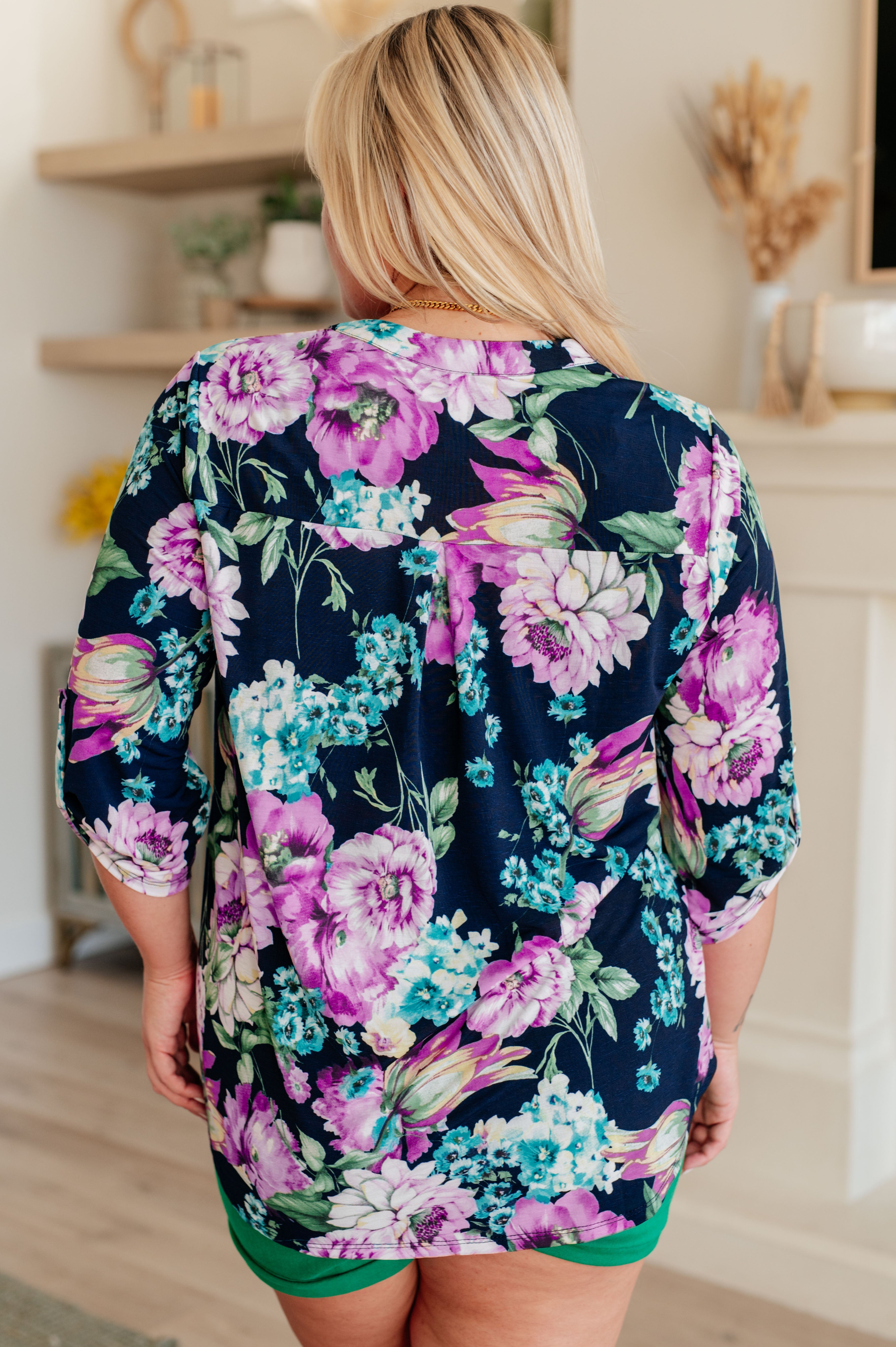 Dear Scarlett Lizzy Top in Navy and Purple Floral Ave Shops