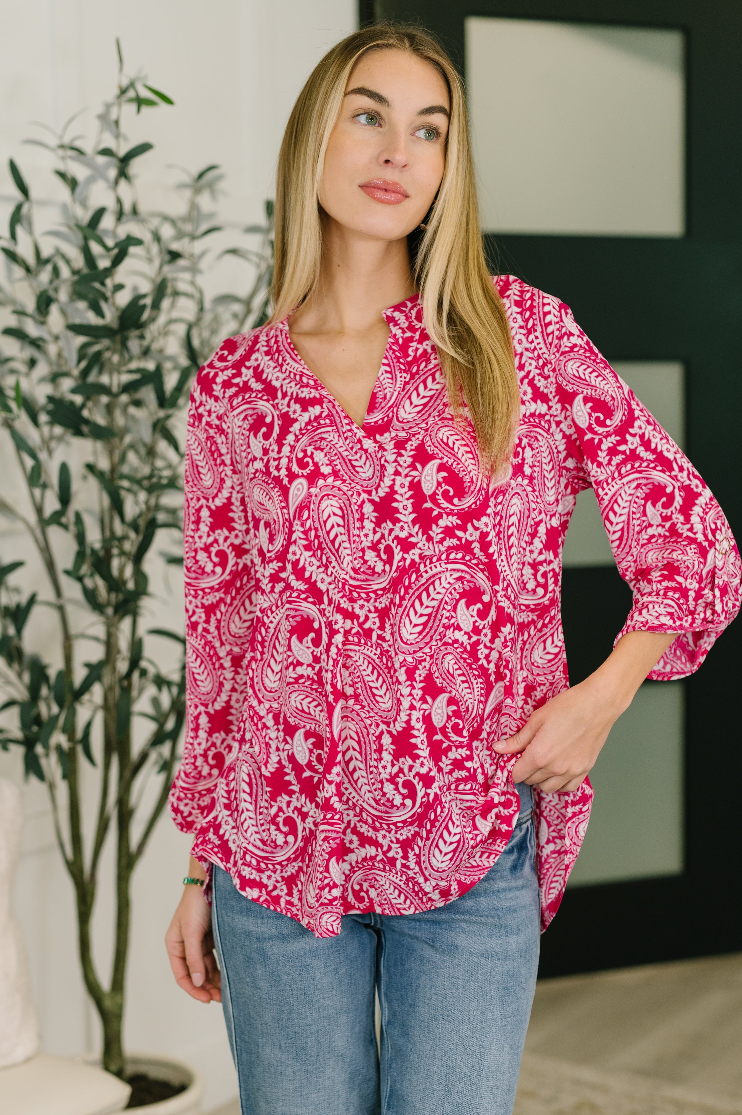 Dear Scarlett Lizzy Top in Pink Paisley Womens