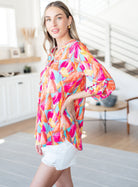 Dear Scarlett Lizzy Top in Teal and Hot Pink Abstract Fans Ave Shops