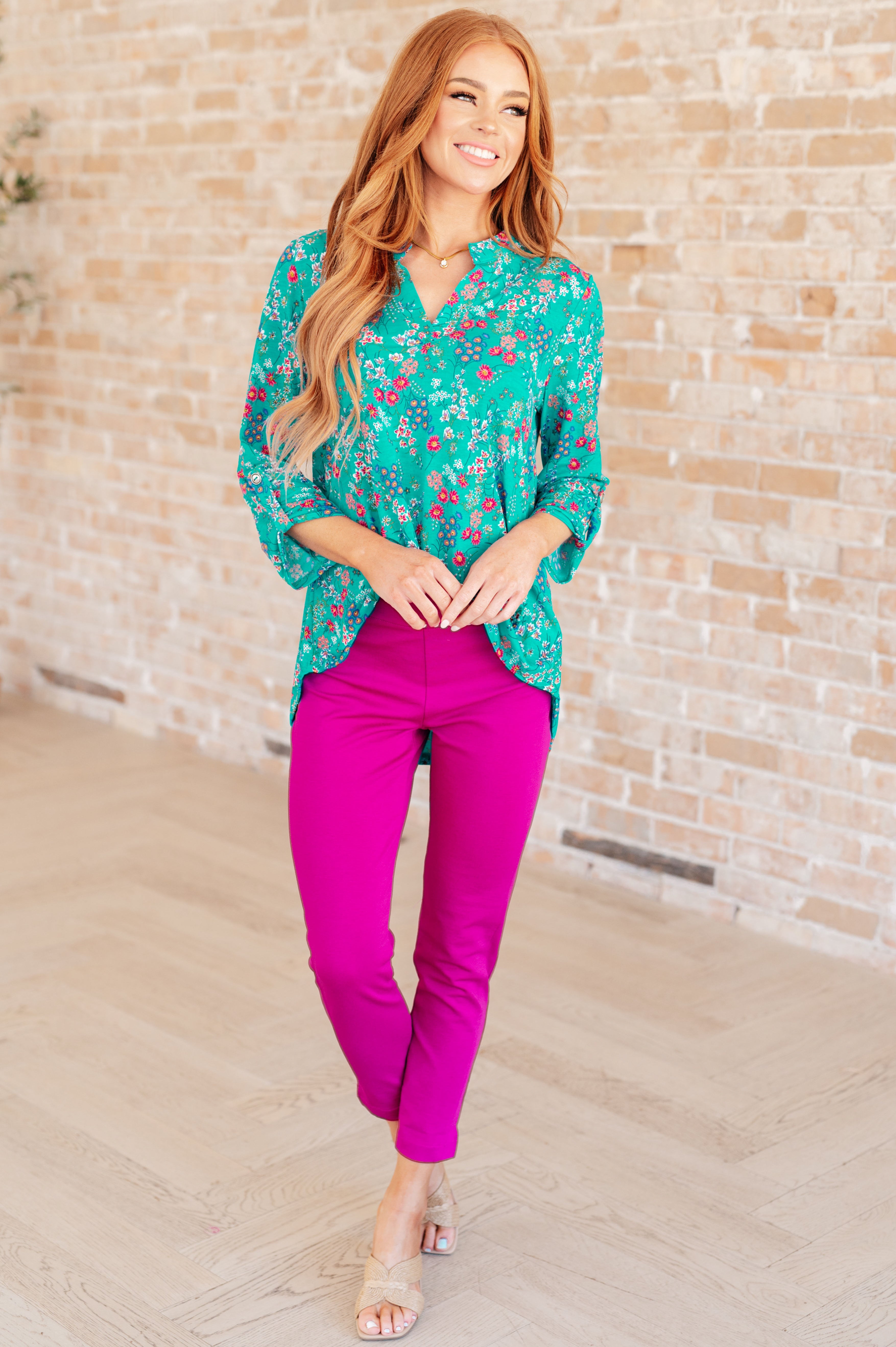 Dear Scarlett Lizzy Top in Teal and Lavender Wildflowers Ave Shops