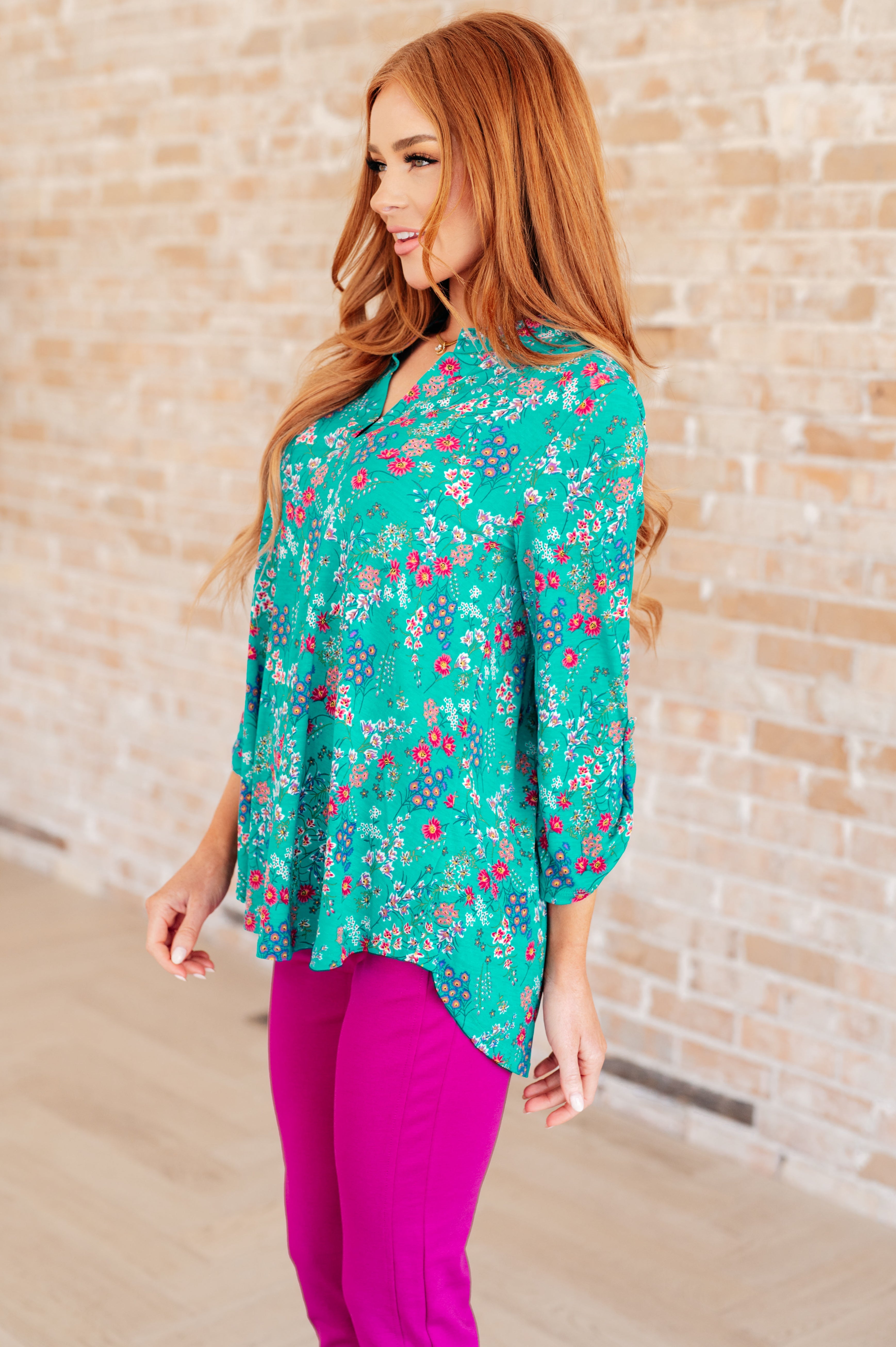 Dear Scarlett Lizzy Top in Teal and Lavender Wildflowers Ave Shops
