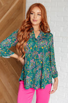 Dear Scarlett Lizzy Top in Teal and Purple Floral Paisley Shirts & Tops