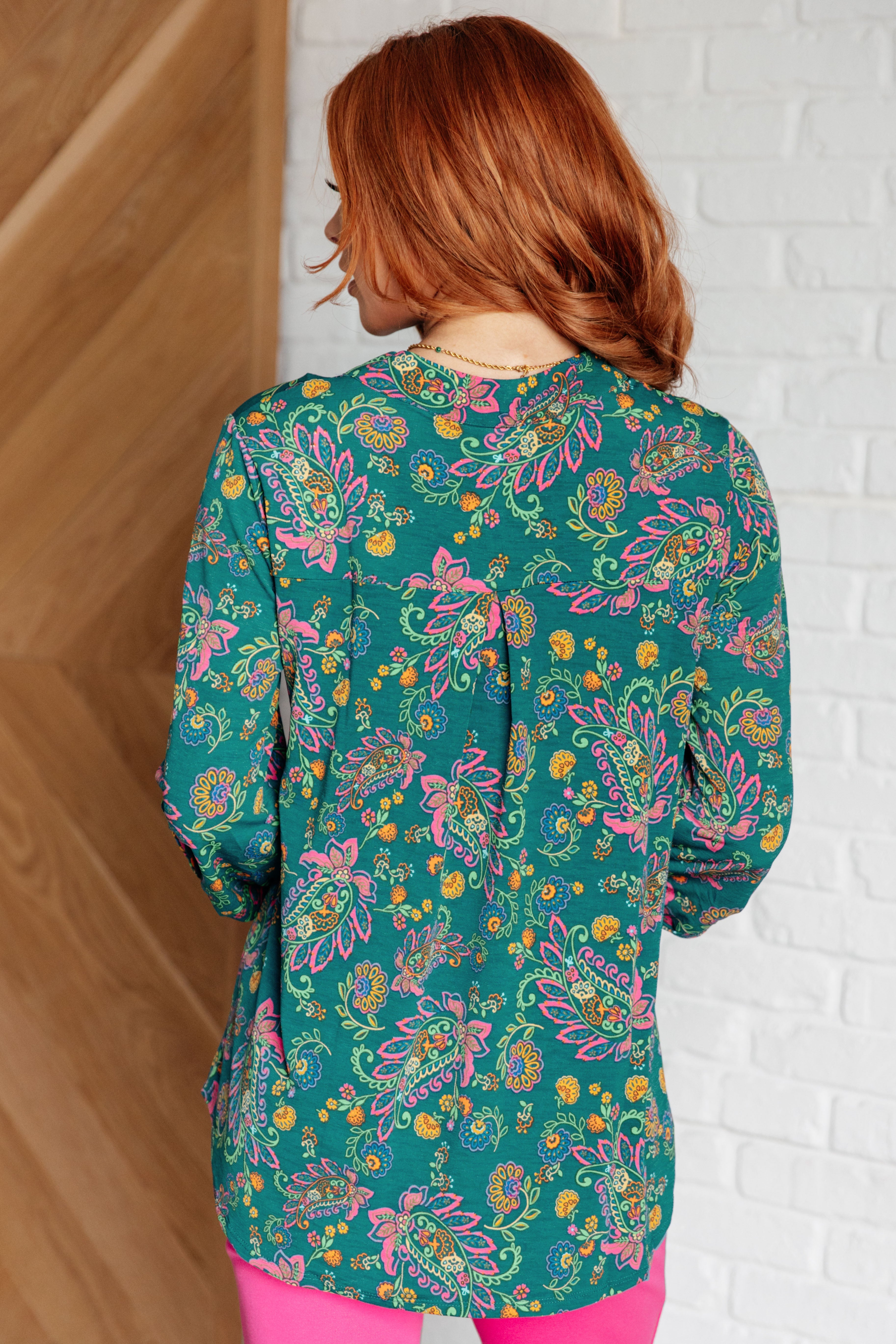 Dear Scarlett Lizzy Top in Teal and Purple Floral Paisley Shirts & Tops