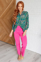 Dear Scarlett Lizzy Top in Teal and Purple Floral Paisley Shirts & Tops