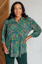 Dear Scarlett Lizzy Top in Teal and Purple Floral Paisley Shirts & Tops