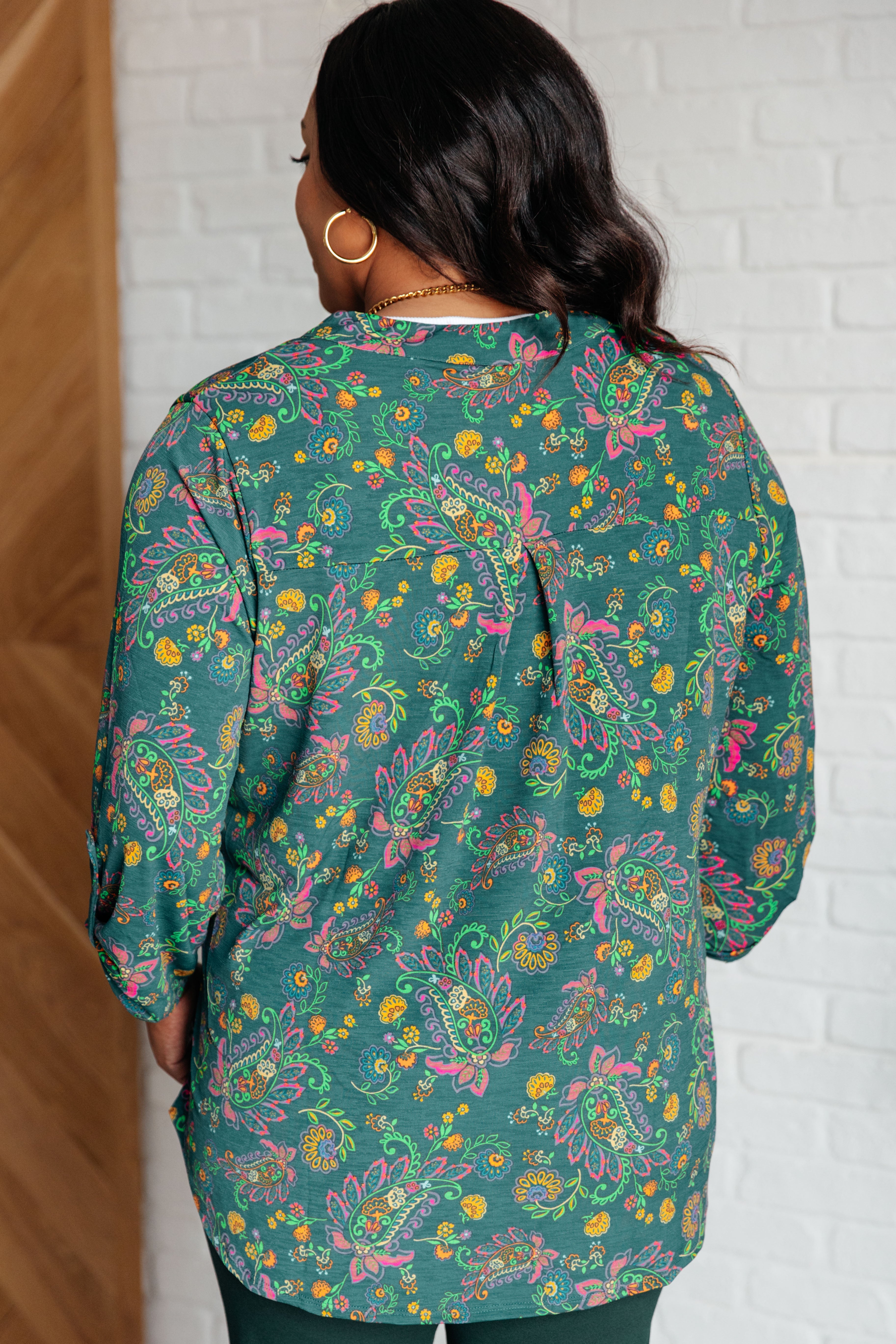 Dear Scarlett Lizzy Top in Teal and Purple Floral Paisley Shirts & Tops