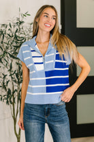 One Eleven North Lonely Traveler Striped Quarter Zip Vest in Blue Womens