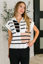 One Eleven North Lonely Traveler Striped Quarter Zip Vest in White Womens