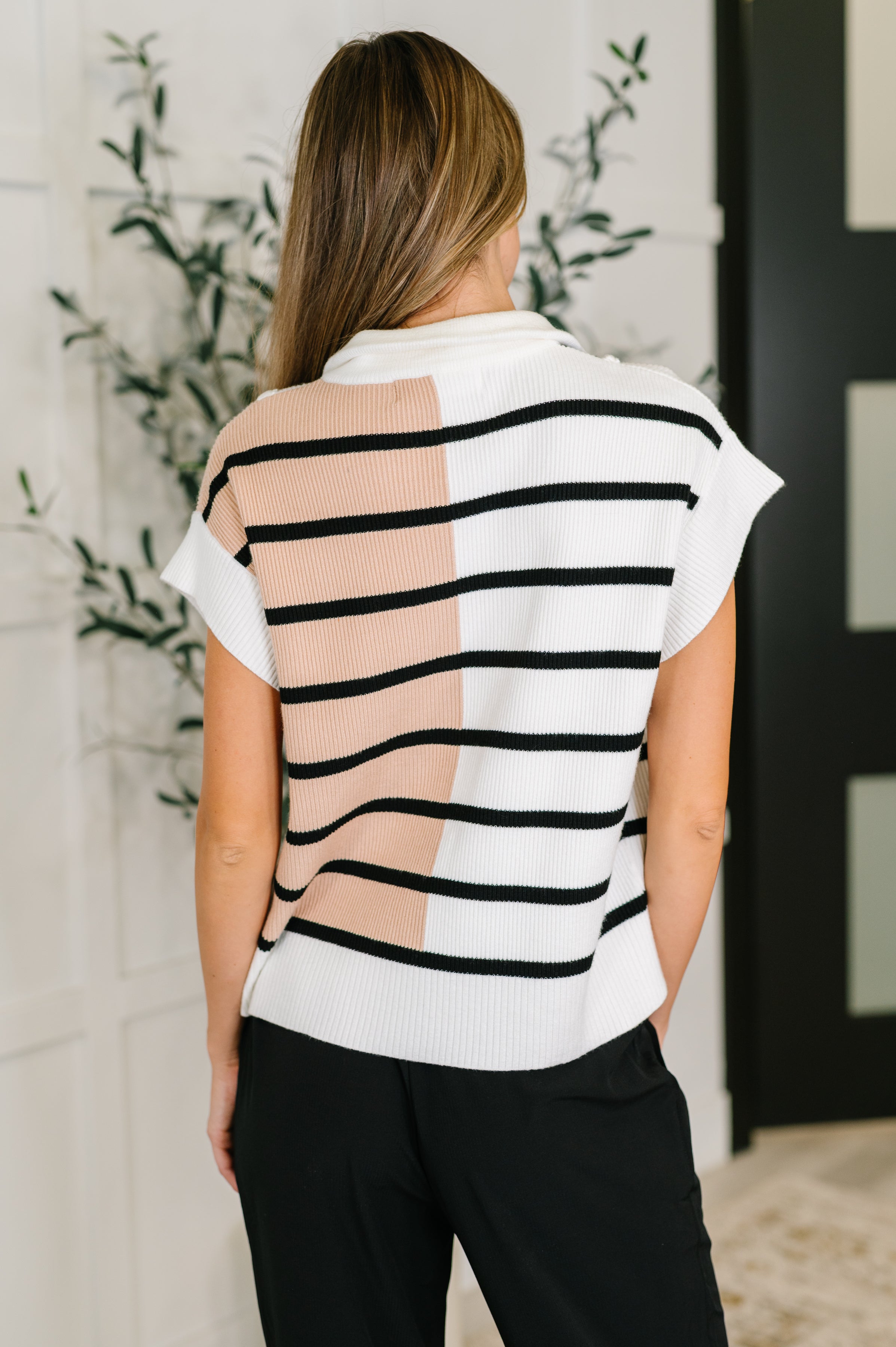 One Eleven North Lonely Traveler Striped Quarter Zip Vest in White Womens
