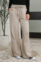 Zenana Lounge Line Wide Leg Sweats in Ash Mocha Large Womens