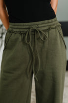 Zenana Lounge Line Wide Leg Sweats in Dark Olive Womens