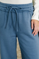 Zenana Lounge Line Wide Leg Sweats in Dusty Blue Womens