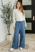 Zenana Lounge Line Wide Leg Sweats in Dusty Blue Large Womens