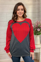 Heimish Red & Gray Love Big Heart Pullover Top Shirts