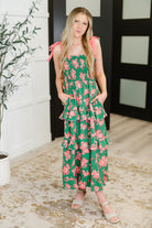 Haptics Low Effort, High Impact Tiered Dress in Green/Coral Womens