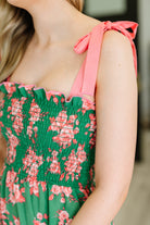 Haptics Low Effort, High Impact Tiered Dress in Green/Coral Womens