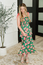 Haptics Low Effort, High Impact Tiered Dress in Green/Coral Womens