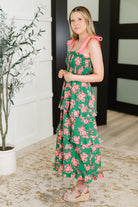 Haptics Low Effort, High Impact Tiered Dress in Green/Coral Womens