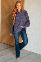 Jodifl Lucid Dream Ruffle Neckline Blouse in Navy Ave Shops