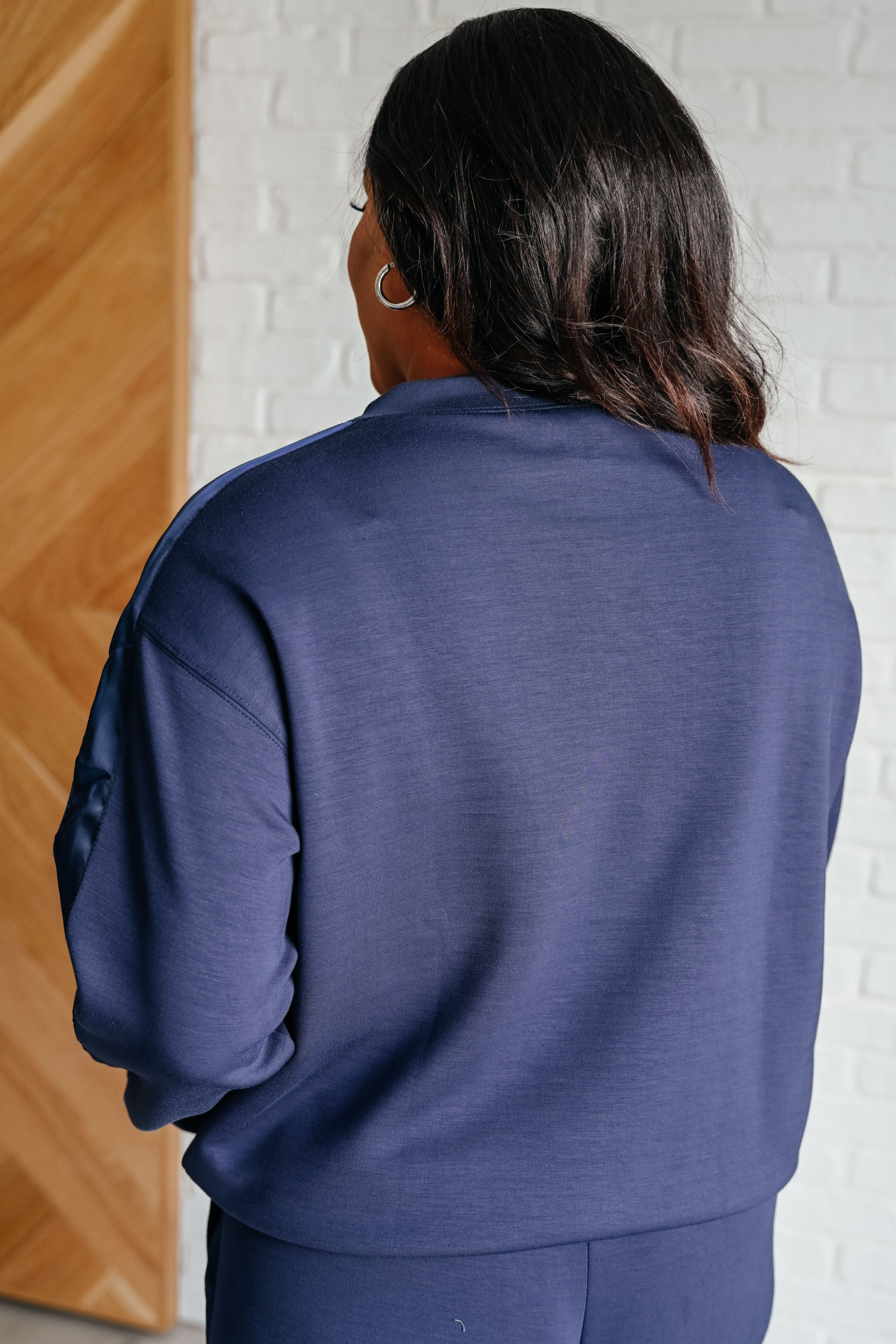 Rae Mode Lysa Satin Stripe Pullover in Smoky Navy Shirts & Tops