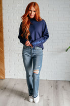 Rae Mode Lysa Satin Stripe Pullover in Smoky Navy Shirts & Tops