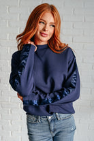 Rae Mode Lysa Satin Stripe Pullover in Smoky Navy Shirts & Tops