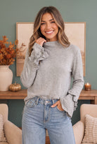 Adora Ruffle Sleeve Cozy Knit Top in Heather Grey Tops