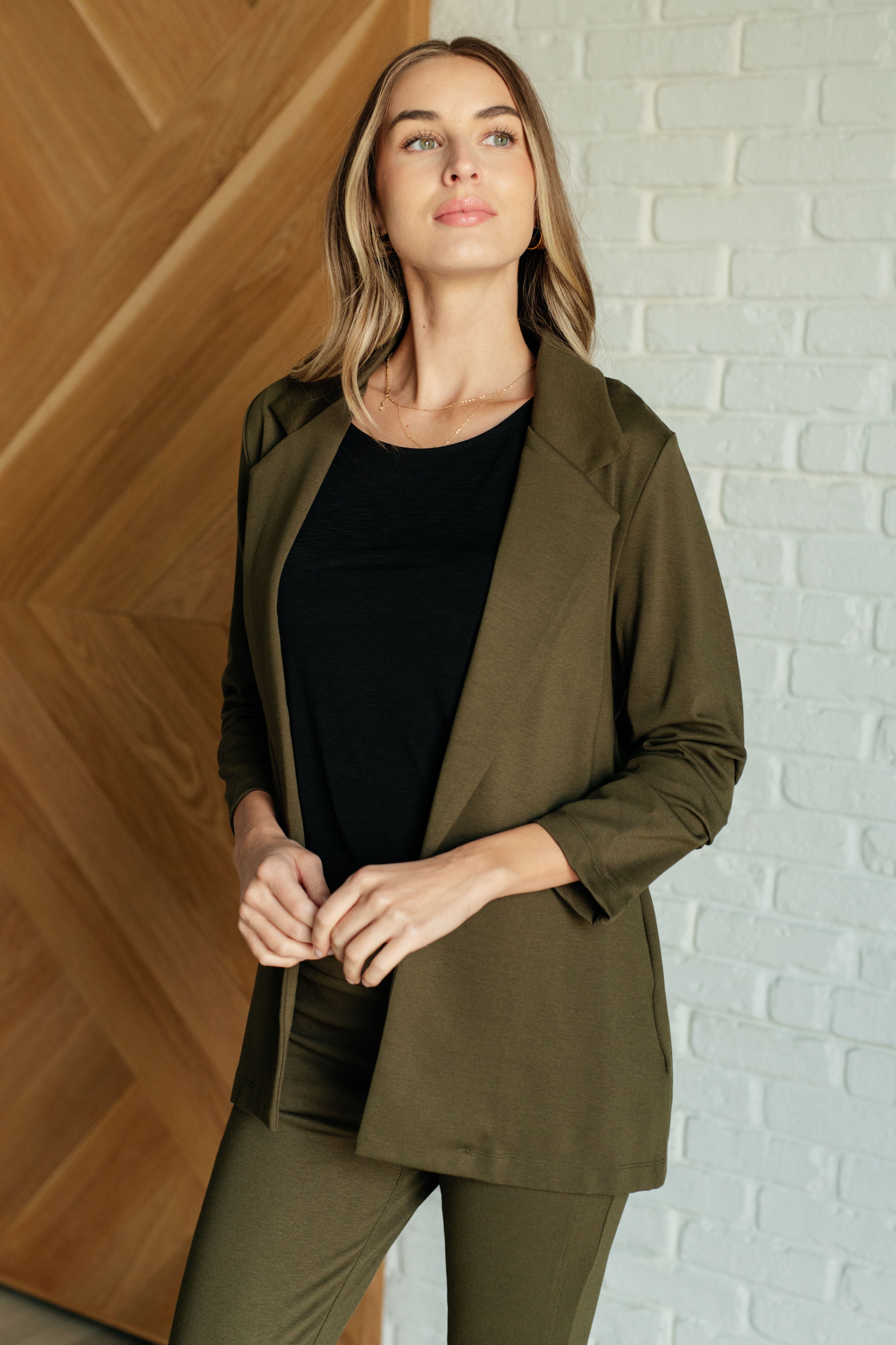 Dear Scarlett Magic 3/4 Blazer in Olive Coats & Jackets