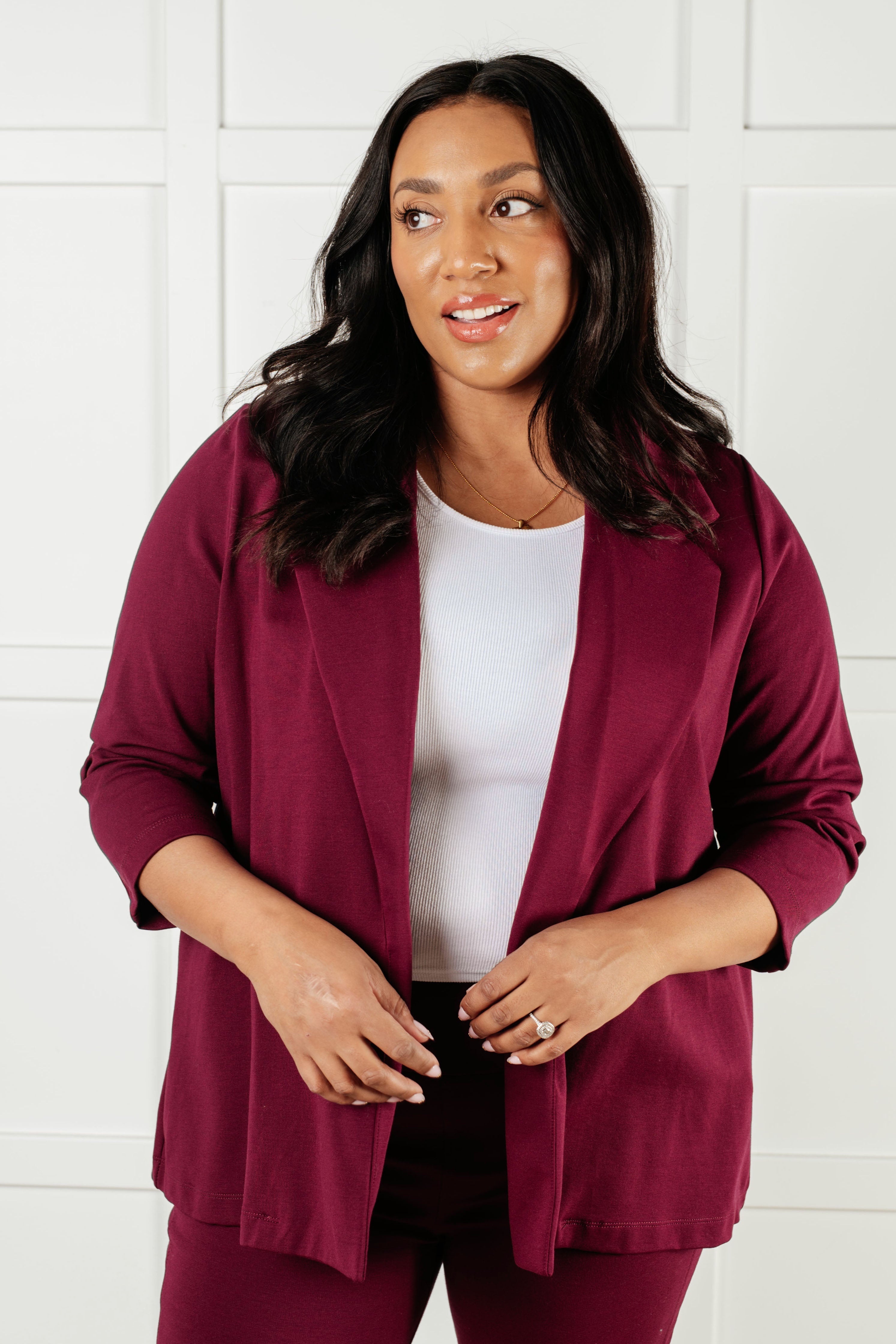 Dear Scarlett Magic 3/4 Blazer in Wine Layers