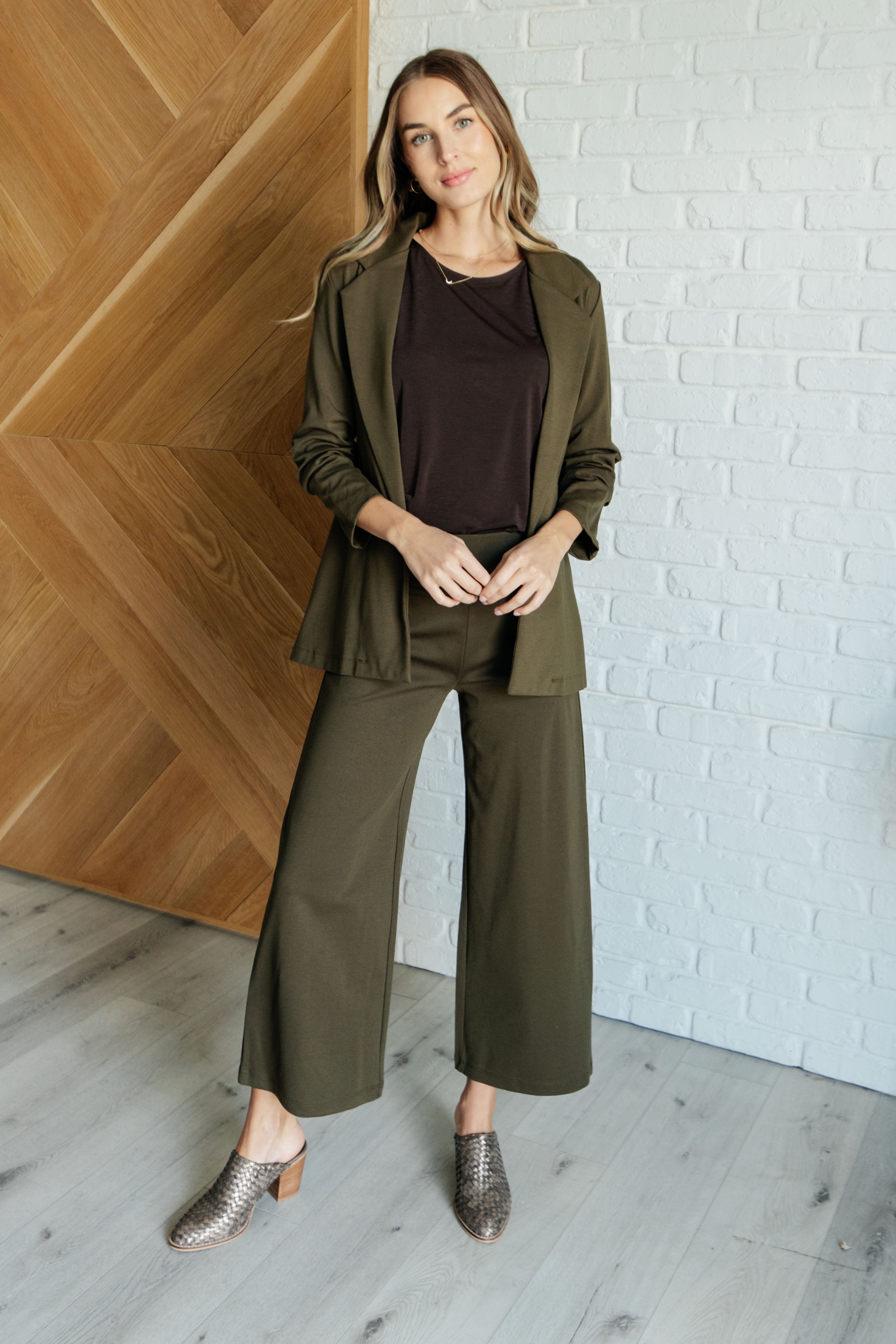 Dear Scarlett Magic Wide Leg Crop Pants in Olive Ave Shops