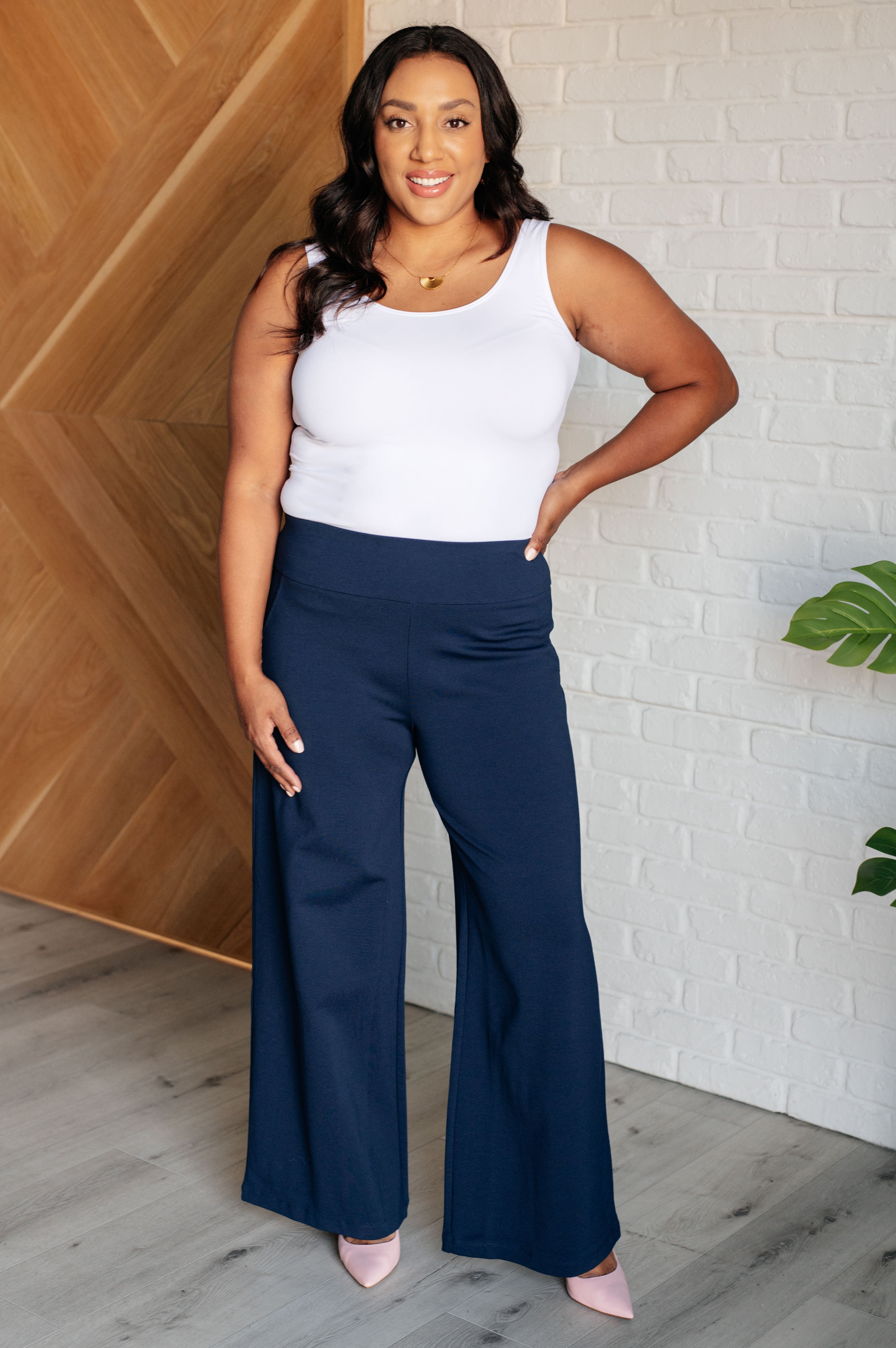 Dear Scarlett Magic Wide Leg Pants in Navy Ave Shops