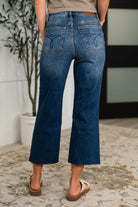 Maisie High Waist Back Pocket Embroidery Crop Wide Womens