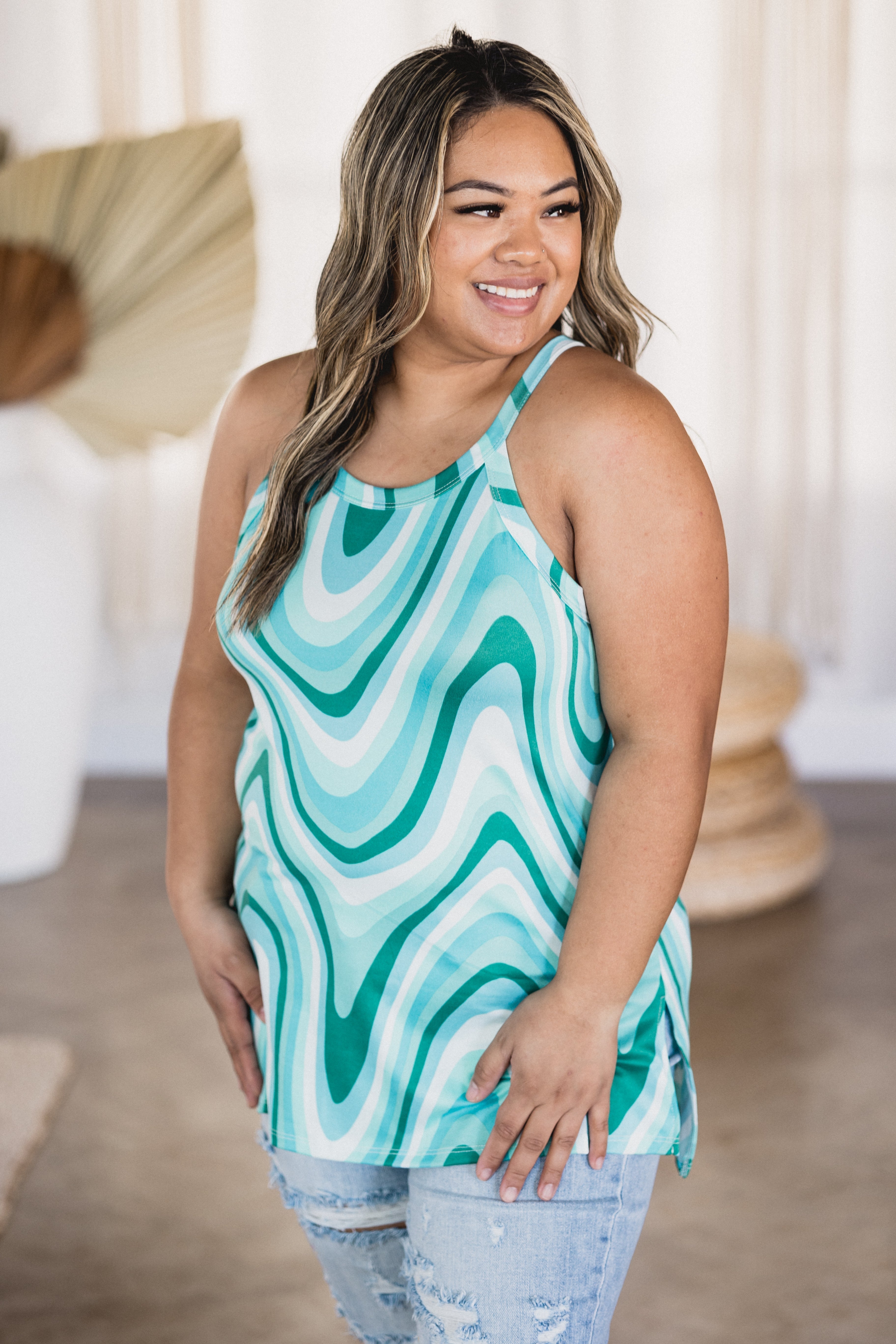 White Birch Marbled Ocean Sleeveless Top Boutique Simplified