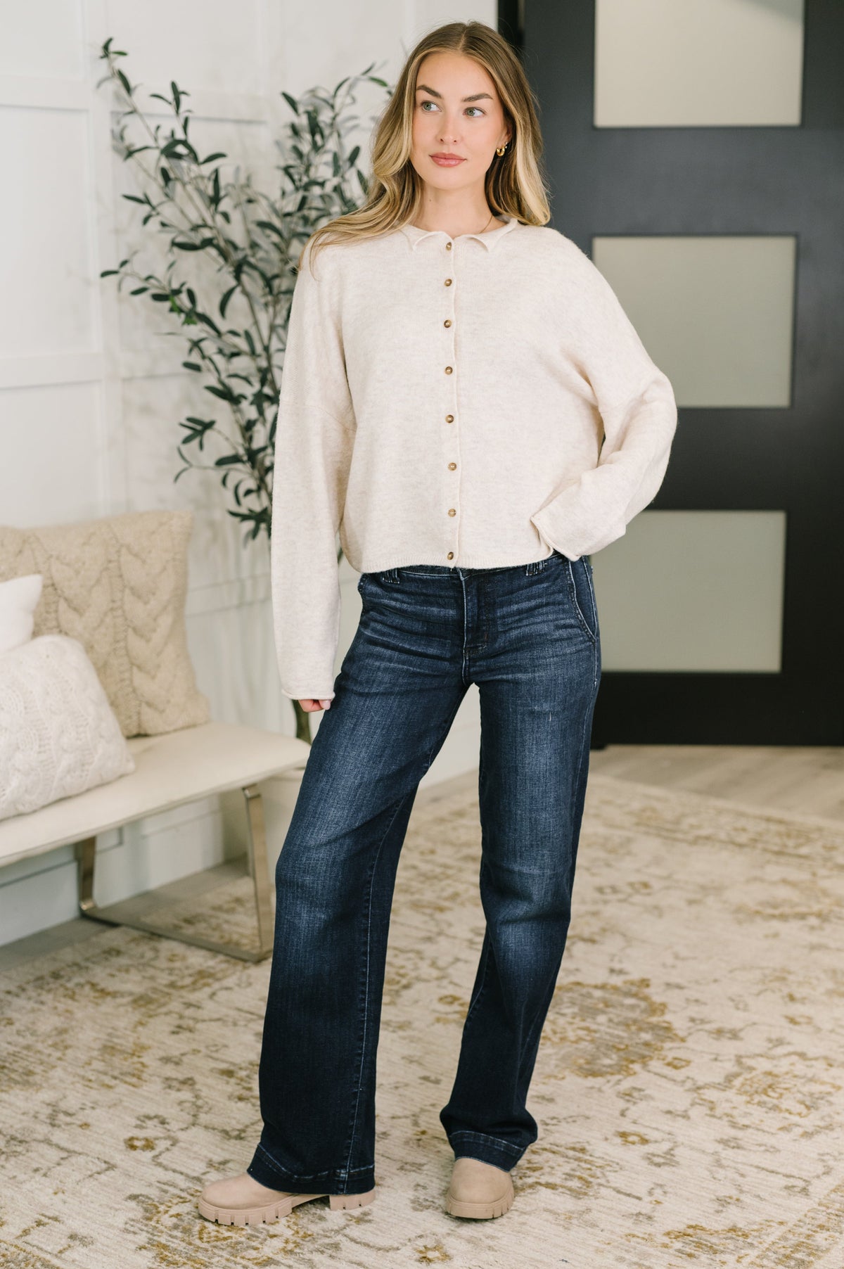 Judy Blue Marty High Waist Trouser Wide Leg Jean Womens