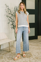 Judy Blue Mary Mid Rise Ankle Wide Leg + Hollywood WB + Fray Hem Womens