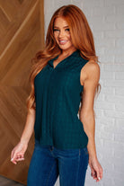 One Eleven North Matter of Fact Pleat Front Sleeveless Blouse in Sea Green Ave Shops