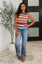 One Eleven North Max Aura Points Multi Color Striped Knit Tank Womens