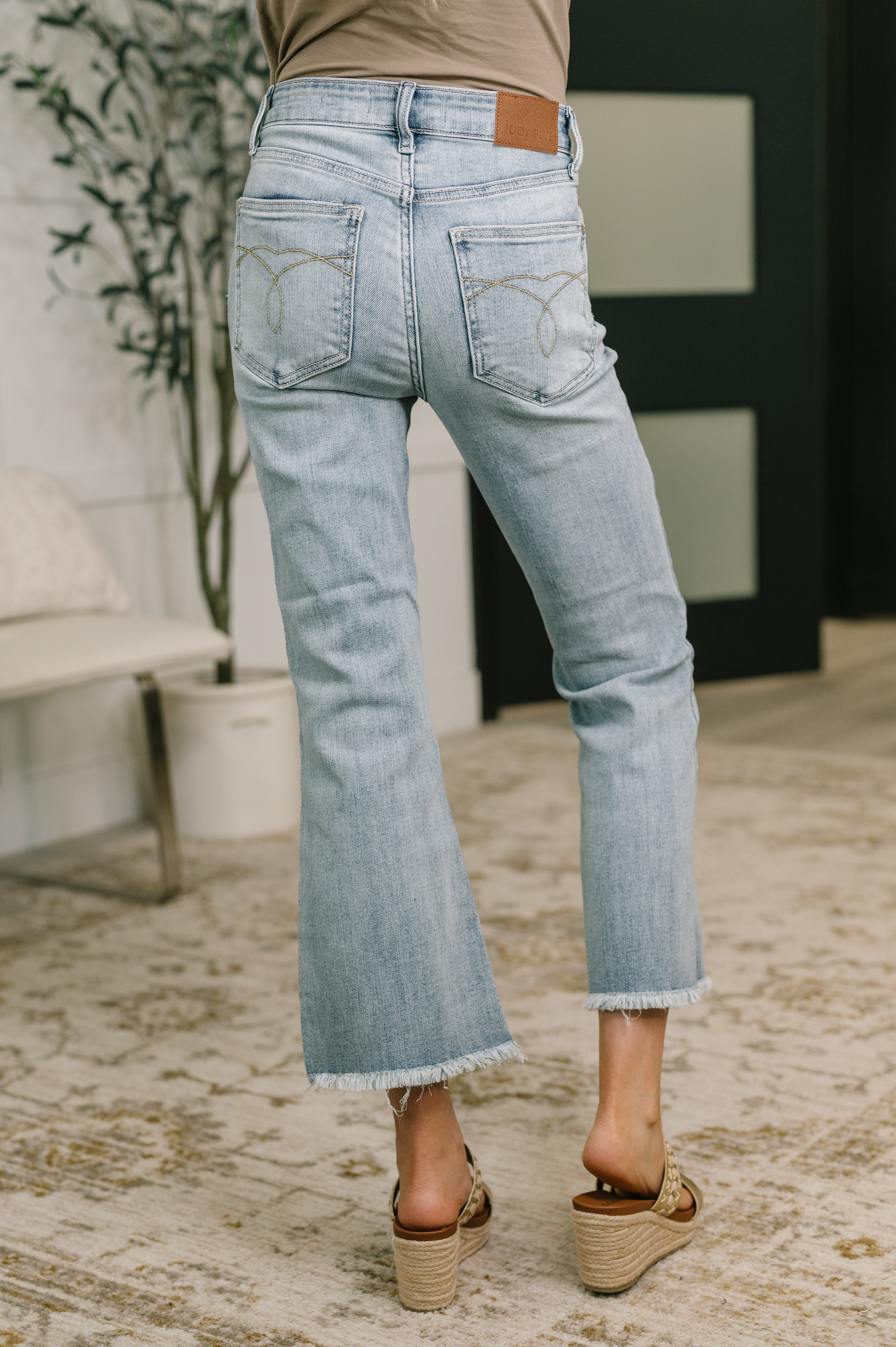 Mckaylee Mid Rise Kick Flare Jeans with Frayed Hem Womens